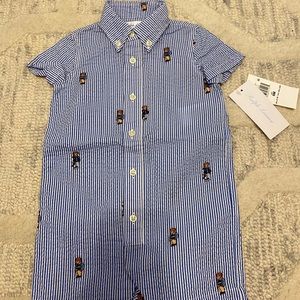 Ralph Lauren Baby Boy Seersucker Buttondown Romper